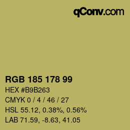 Color code: RGB 185 178 99 | qconv.com