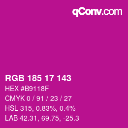 Color code: RGB 185 17 143 | qconv.com