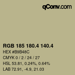 カラーコード: RGB 185 180.4 140.4 | qconv.com
