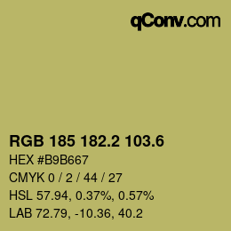 カラーコード: RGB 185 182.2 103.6 | qconv.com