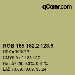 カラーコード: RGB 185 182.2 123.6 | qconv.com