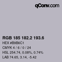 カラーコード: RGB 185 182.2 193.6 | qconv.com