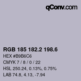 カラーコード: RGB 185 182.2 198.6 | qconv.com
