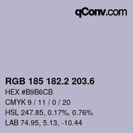 カラーコード: RGB 185 182.2 203.6 | qconv.com