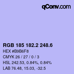 カラーコード: RGB 185 182.2 248.6 | qconv.com