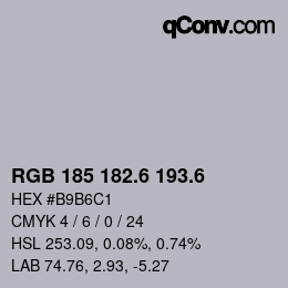 カラーコード: RGB 185 182.6 193.6 | qconv.com
