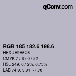 カラーコード: RGB 185 182.6 198.6 | qconv.com