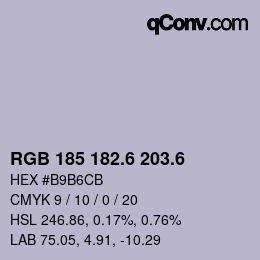 カラーコード: RGB 185 182.6 203.6 | qconv.com