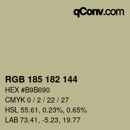 Color code: RGB 185 182 144 | qconv.com