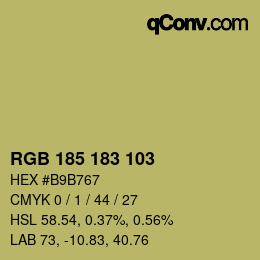 Color code: RGB 185 183 103 | qconv.com