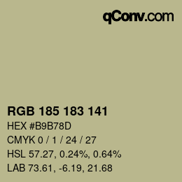 Color code: RGB 185 183 141 | qconv.com