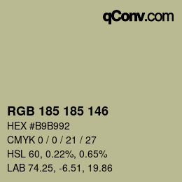 Color code: RGB 185 185 146 | qconv.com