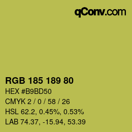 Color code: RGB 185 189 80 | qconv.com