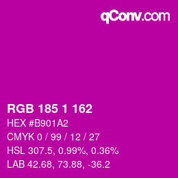 颜色代码: RGB 185 1 162 | qconv.com