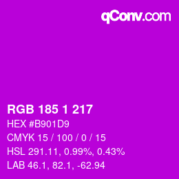 Color code: RGB 185 1 217 | qconv.com
