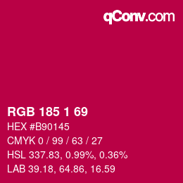 Color code: RGB 185 1 69 | qconv.com