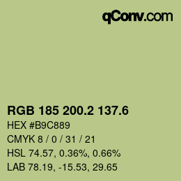 カラーコード: RGB 185 200.2 137.6 | qconv.com