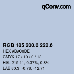 カラーコード: RGB 185 200.6 222.6 | qconv.com