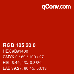 Color code: RGB 185 20 0 | qconv.com