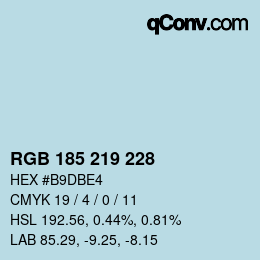 Color code: RGB 185 219 228 | qconv.com