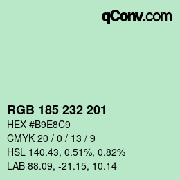 Color code: RGB 185 232 201 | qconv.com