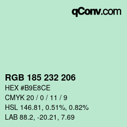Color code: RGB 185 232 206 | qconv.com