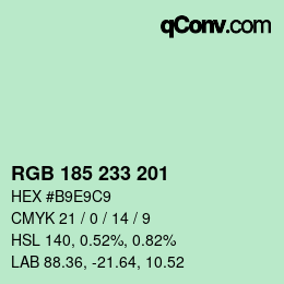 Color code: RGB 185 233 201 | qconv.com