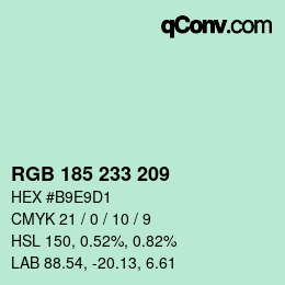 Color code: RGB 185 233 209 | qconv.com