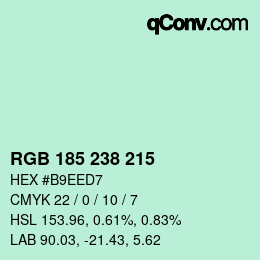 Color code: RGB 185 238 215 | qconv.com