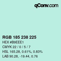 Color code: RGB 185 238 225 | qconv.com