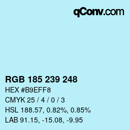 Color code: RGB 185 239 248 | qconv.com