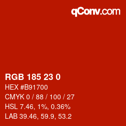 Color code: RGB 185 23 0 | qconv.com