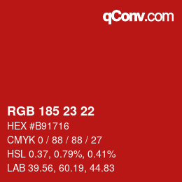 Color code: RGB 185 23 22 | qconv.com