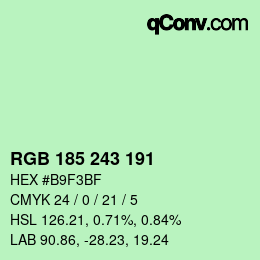 Color code: RGB 185 243 191 | qconv.com
