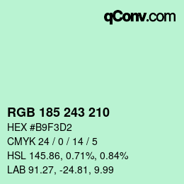 Color code: RGB 185 243 210 | qconv.com