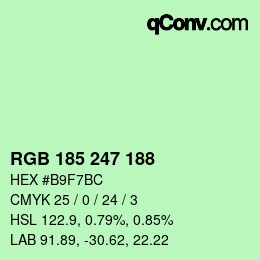 Color code: RGB 185 247 188 | qconv.com