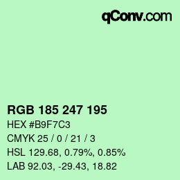 Color code: RGB 185 247 195 | qconv.com