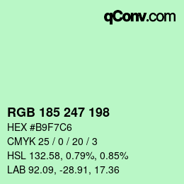 Color code: RGB 185 247 198 | qconv.com