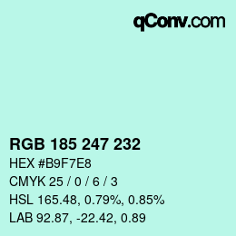 Color code: RGB 185 247 232 | qconv.com