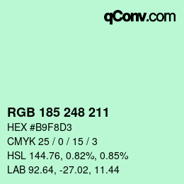 Color code: RGB 185 248 211 | qconv.com