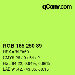Color code: RGB 185 250 89 | qconv.com