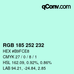Color code: RGB 185 252 232 | qconv.com