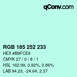 Color code: RGB 185 252 233 | qconv.com