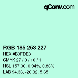 Color code: RGB 185 253 227 | qconv.com