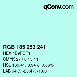 Color code: RGB 185 253 241 | qconv.com