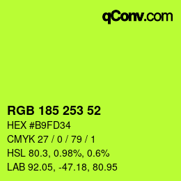 Color code: RGB 185 253 52 | qconv.com