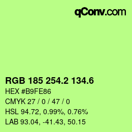 カラーコード: RGB 185 254.2 134.6 | qconv.com