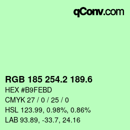 カラーコード: RGB 185 254.2 189.6 | qconv.com