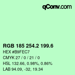 カラーコード: RGB 185 254.2 199.6 | qconv.com