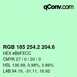 カラーコード: RGB 185 254.2 204.6 | qconv.com
